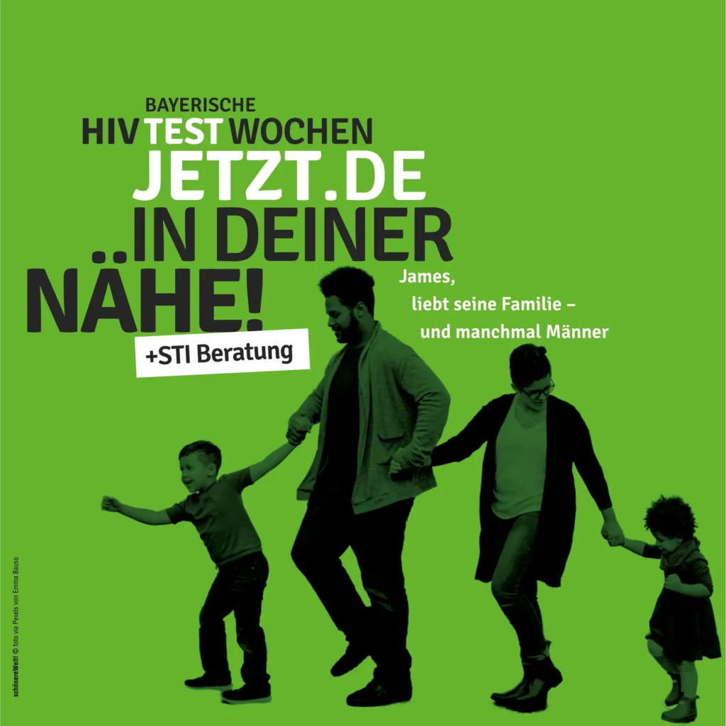 HIV-Testwochen Motiv James mit Frau und beiden Kindern an der Hand. Er liebt seine Familie - und manchmal Männer.